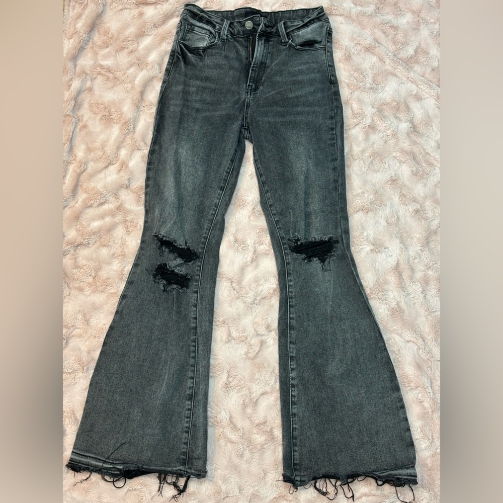 Women's Flare Distressed Jeans in Charcoal
